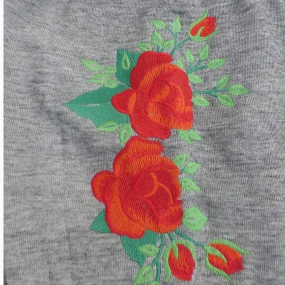 New Wildfox Couture Rose Gray Heather Embroidered Fleece Jogger Sweatpants Sz S - Picture 5 of 7